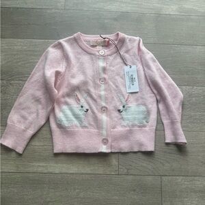 Pink Chicken Pink & White Bunny Intarsia Knit Cardigan
